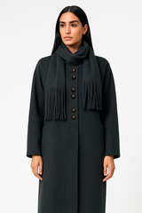 Women’s Long Coat with Matching Fringe Scarf