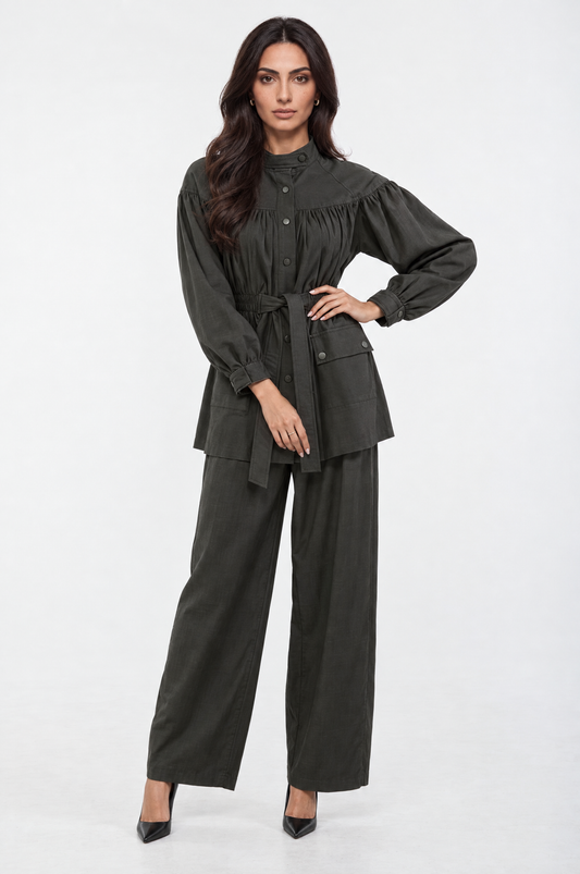 Chic Gathered Belted Utility Jacket