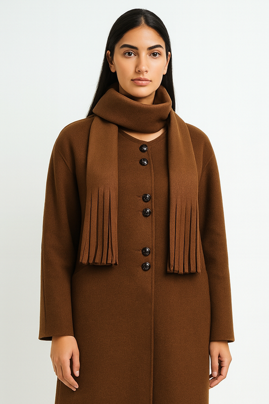 Women’s Long Coat with Matching Fringe Scarf