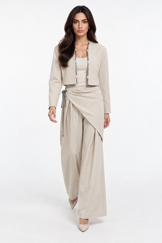 Metallic Trim Cropped Open-Front Jacket