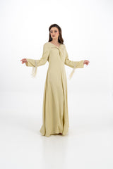 Twist Front Maxi Dress with Stone Tassel Cuffs