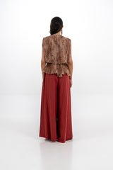 Pleated Peplum Sleeveless Top with Embellished Neckline