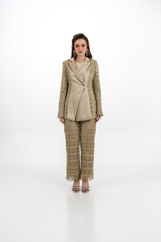 Satin Panel Embroidered Lace Jacket