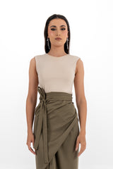 Asymmetrical Wrap Skirt with Waist Tie