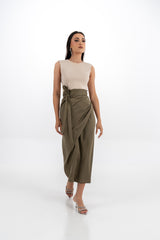 Asymmetrical Wrap Skirt with Waist Tie