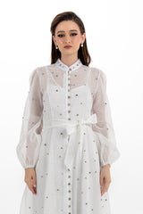 Radiant Elegance Stone-Embellished Sheer Midi Dress