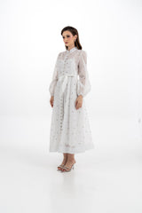 Radiant Elegance Stone-Embellished Sheer Midi Dress