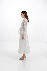 Radiant Elegance Stone-Embellished Sheer Midi Dress