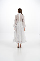 Radiant Elegance Stone-Embellished Sheer Midi Dress
