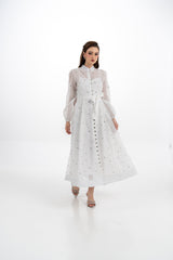 Radiant Elegance Stone-Embellished Sheer Midi Dress