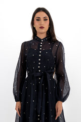 Radiant Elegance Stone-Embellished Sheer Midi Dress
