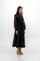 Radiant Elegance Stone-Embellished Sheer Midi Dress