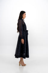 Radiant Elegance Stone-Embellished Sheer Midi Dress