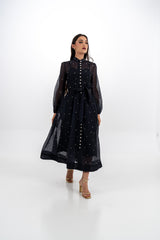 Radiant Elegance Stone-Embellished Sheer Midi Dress