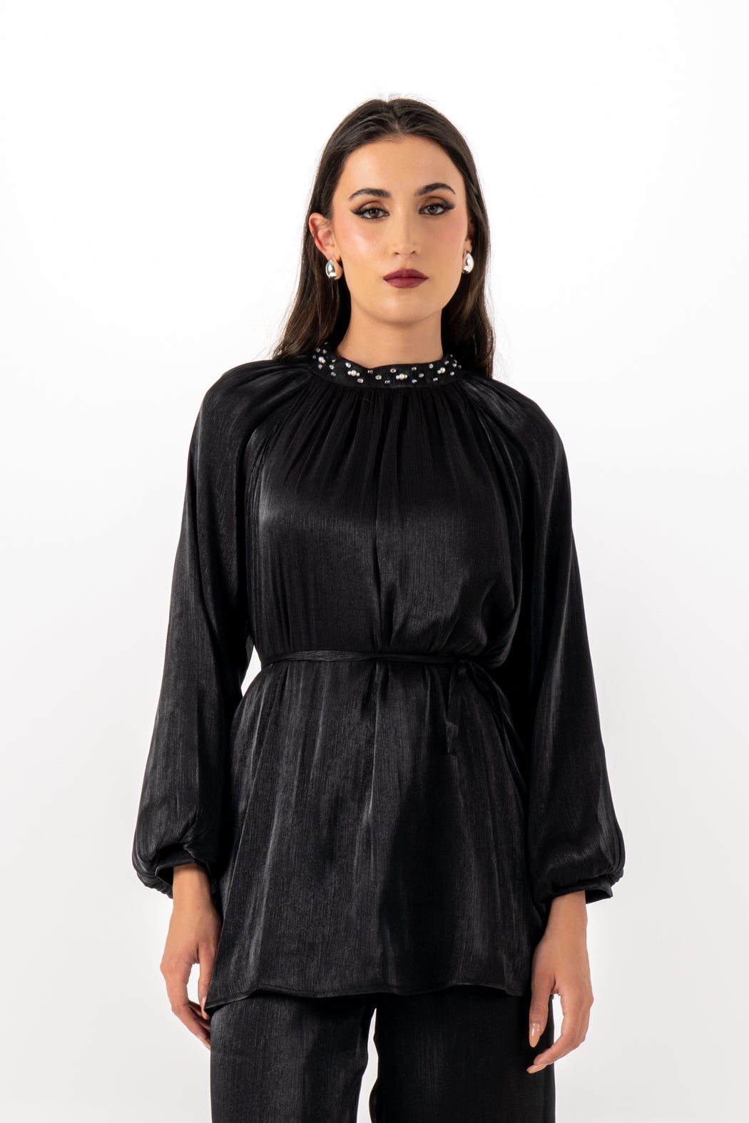 Flowy Embellished Neck Blouse