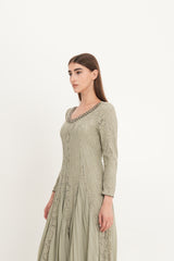 Elegant Lace & Pleated Chiffon Gown with Crystal Neckline