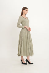 Elegant Lace & Pleated Chiffon Gown with Crystal Neckline