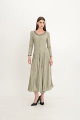Elegant Lace & Pleated Chiffon Gown with Crystal Neckline