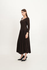 Elegant Lace & Pleated Chiffon Gown with Crystal Neckline