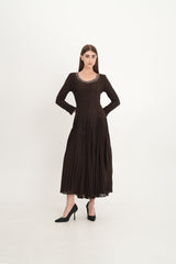 Elegant Lace & Pleated Chiffon Gown with Crystal Neckline