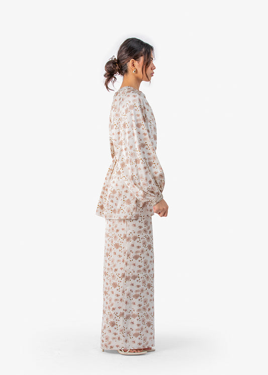 2304200-All-Over Print Satin Trouser with Elasticated Waist