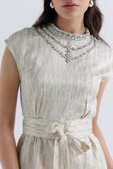 Elegant Textured Blouse with Embellished Neckline