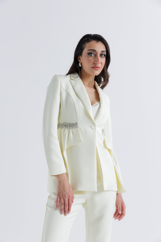 Embellished Waist Peplum Blazer – Montania Shop