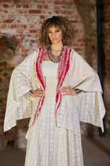 فستان ليالي رمضان بحمّالات مع شال