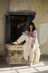 طقم ليالي رمضان بفستان غير متماثل مع بنطال