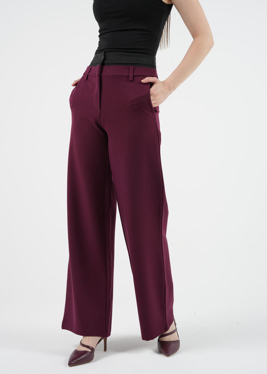 High-Waist Wide-Leg Pants with Contrast Waistband
