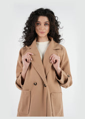 Oversized Double-Breasted Coat with Buttoned Sleeves