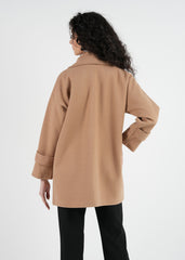 Oversized Double-Breasted Coat with Buttoned Sleeves