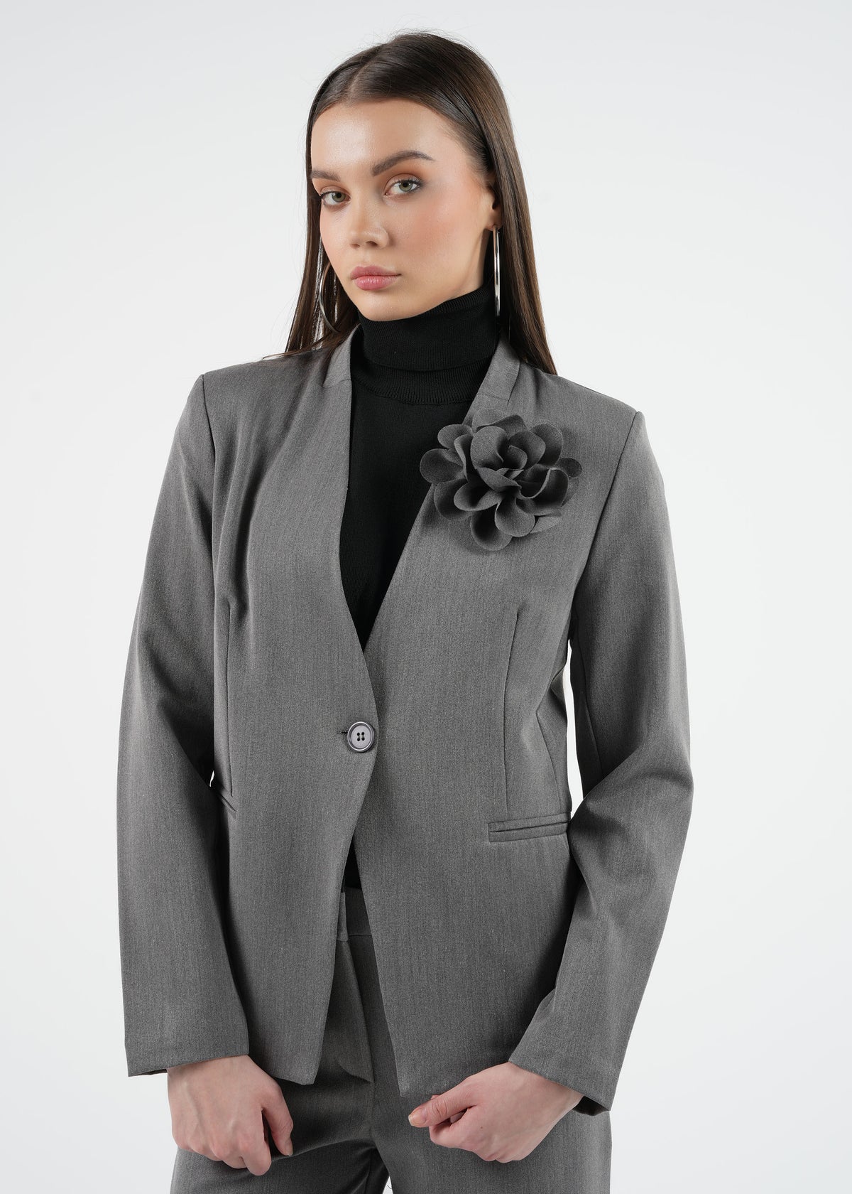 Elegant Women's Blazer with 3D Floral Detail