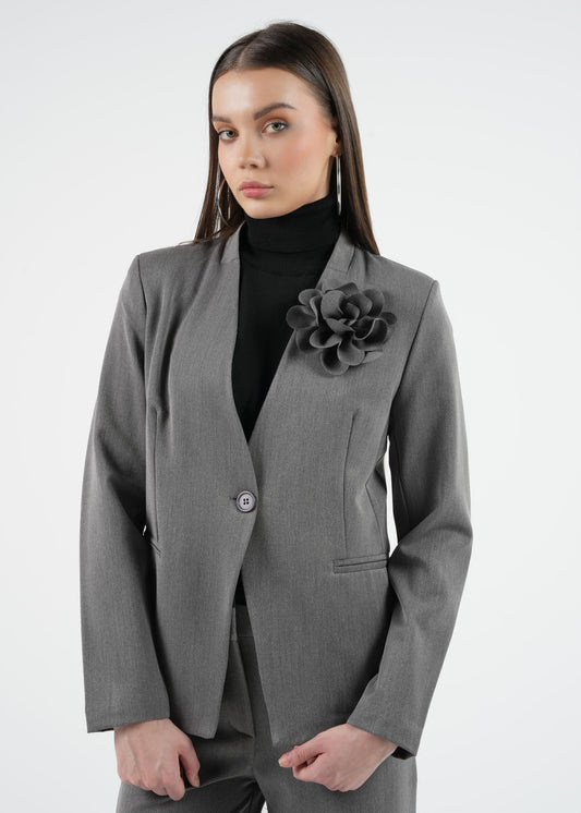 Elegant Women's Blazer with 3D Floral Detail