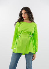 2205092-Buckle with Drawstring Waist Blouse