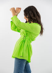 2205092-Buckle with Drawstring Waist Blouse