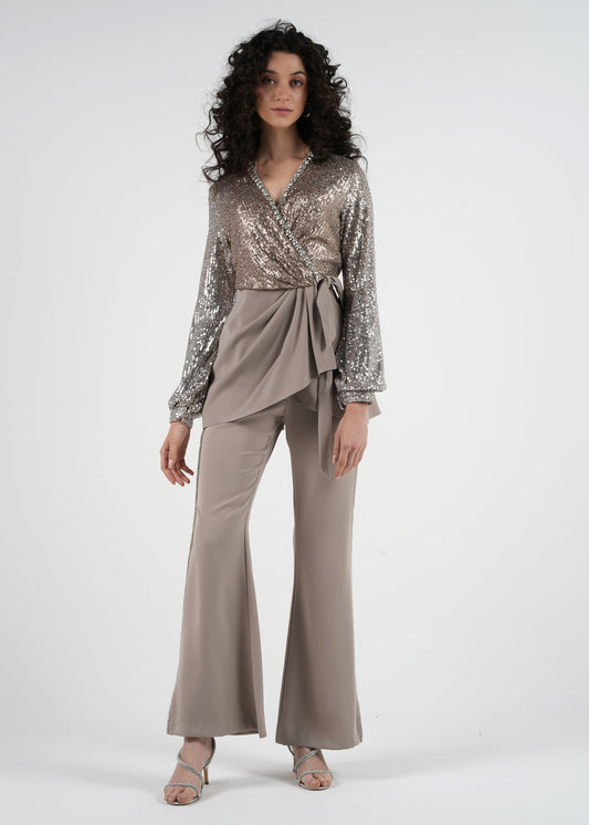 Wrap-Style Sequined Top with Embellished Details