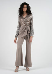 Wrap-Style Sequined Top with Embellished Details