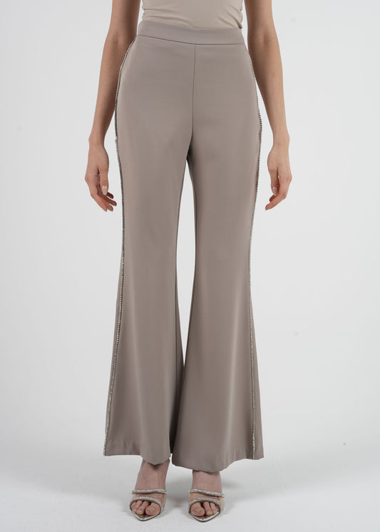 High-Waist Straight-Leg Pants with Embellished Line