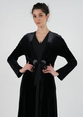 Velvet Cardigan with Attached Dress and Embellished Belt