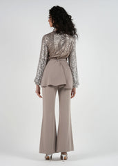 Wrap-Style Sequined Top with Embellished Details