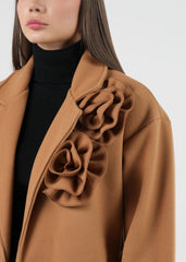 Elegant Floral-Embellished Belted Trench Coat