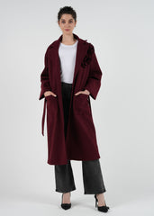 Elegant Floral-Embellished Belted Trench Coat