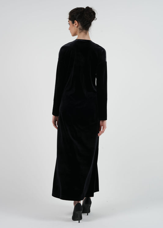 Velvet Cardigan with Attached Dress and Embellished Belt