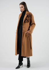 Elegant Floral-Embellished Belted Trench Coat
