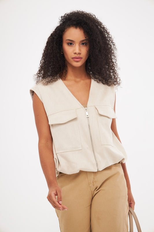 Large Front Pockets Sleeveless Gilet