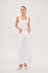 Straight Leg Solid Denim Trouser