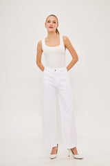 Straight Leg Solid Denim Trouser
