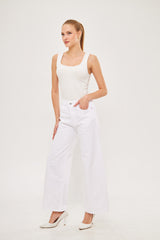 Straight Leg Solid Denim Trouser