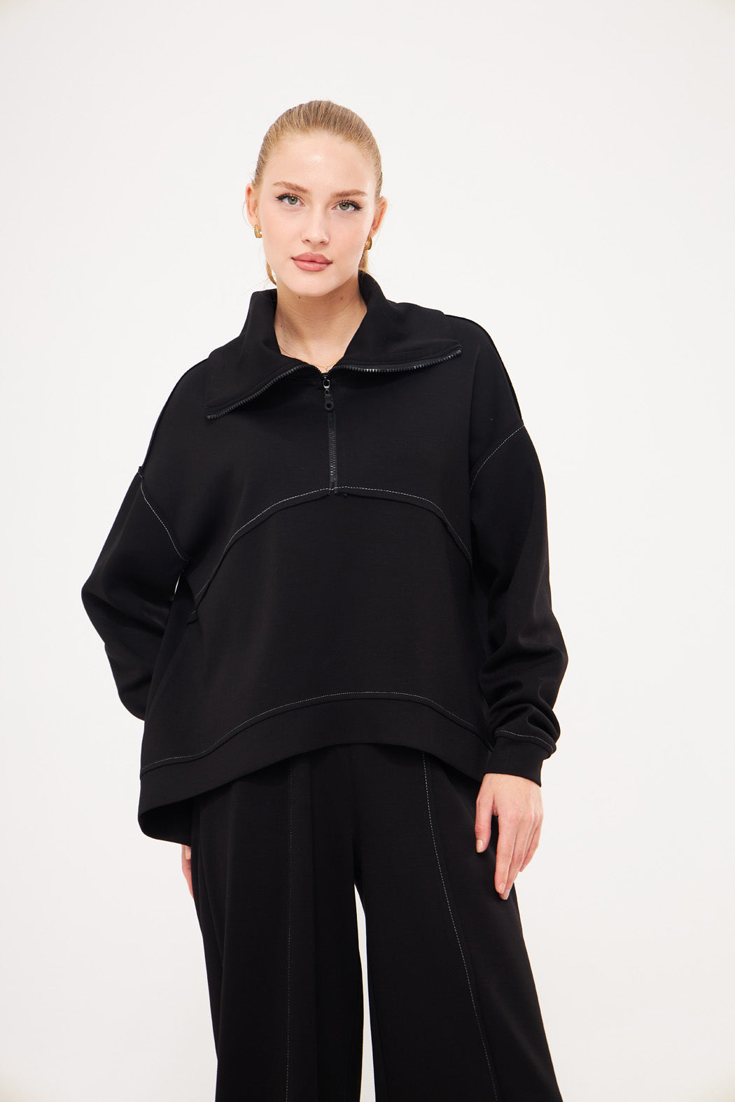 Notched Lapel Solid Sweatshirt